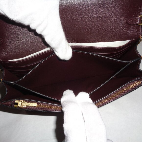 Coach 1941 Black Leather Foldover Chain Crossbody Shoulder Purse Wallet Hand Bag - Picture 11 of 16